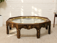 Load image into Gallery viewer, Vintage Chinoiserie Octagonal Glass Top Coffee Table
