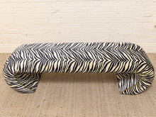 Load image into Gallery viewer, Vintage Zebra Print Upholstered Bench with Brass Nailhead Detail
