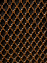 Load image into Gallery viewer, Close-up of a brown wooden lattice or perforated panel with repeating diamond-shaped cutouts and a visible wood grain texture.
