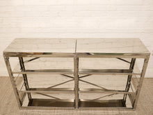 Load image into Gallery viewer, Chrome &amp; Mirrored Glass Étagère Console with X-Brace Detail
