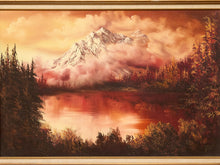 Load image into Gallery viewer, Vintage Mountain Lake Landscape Painting in Warm Autumn Tones
