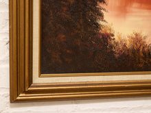 Load image into Gallery viewer, Vintage Mountain Lake Landscape Painting in Warm Autumn Tones
