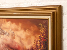 Load image into Gallery viewer, Vintage Mountain Lake Landscape Painting in Warm Autumn Tones
