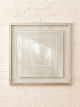 Load image into Gallery viewer, Vintage rectangular wall mirror with multiple stepped beveled mirror layers and polished chrome-tone trim.
