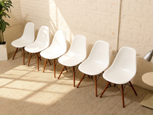 Load image into Gallery viewer, Set of Six White Molded Shell Dining Chairs with Wood Legs
