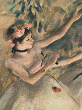 Load image into Gallery viewer, Impressionist-style painting of a woman in a pale dress with a pink flower headpiece, shown in profile against a soft, painterly background.
