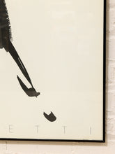 Load image into Gallery viewer, A framed minimalist art print featuring bold black brushstrokes and sparse lettering on a warm off-white background, hung on a white brick wall.
