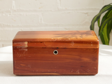 Load image into Gallery viewer, Vintage Lane miniature cedar chest trinket box in warm wood with hinged lid and aged finish
