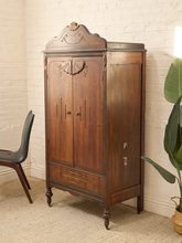 Load image into Gallery viewer, Antique Carved Wood Drop-Front Secretary Cabinet
