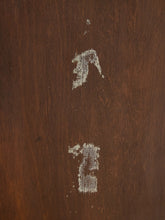 Load image into Gallery viewer, Close-up of a dark brown wooden surface with two small white painted marks, one above the other.

