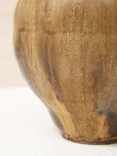 Load image into Gallery viewer, Close-up of a ceramic vase with a textured, earthy brown and gold glaze on a white surface.
