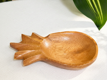 Load image into Gallery viewer, Small vintage carved wood pineapple-shaped bowl with warm natural grain and sculpted leafy crown
