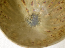 Load image into Gallery viewer, Close-up of the inside of a ceramic bowl or vase with a speckled, textured glaze in muted olive-brown, beige, and gray tones.
