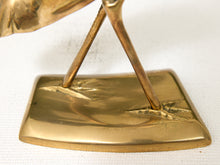 Load image into Gallery viewer, Vintage brass heron bird sculpture with long neck and slender legs on rectangular base
