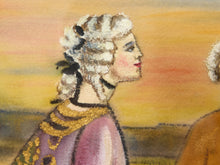 Load image into Gallery viewer, A close-up pastel artwork showing a woman in profile with powdered white hair, a purple dress with gold detailing, and a warm yellow-orange background.

