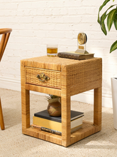 Load image into Gallery viewer, Pair of Vintage Rattan Nightstands with Drawers and Brass-Tone Hardware
