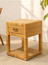 Load image into Gallery viewer, Pair of Vintage Rattan Nightstands with Drawers and Brass-Tone Hardware
