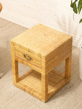 Load image into Gallery viewer, Pair of Vintage Rattan Nightstands with Drawers and Brass-Tone Hardware
