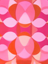 Load image into Gallery viewer, A close-up of a pink and orange geometric pattern with overlapping petal-like shapes on a textured surface.
