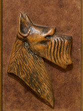 Load image into Gallery viewer, Vintage Scottish Terrier dog profile in raised relief displayed in a carved brown wood frame
