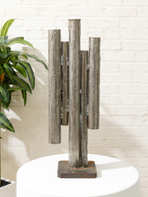 Load image into Gallery viewer, Brutalist welded steel sculpture with vertical tubular pipes of varying heights on a square metal base
