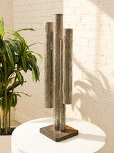 Load image into Gallery viewer, Brutalist welded steel sculpture with vertical tubular pipes of varying heights on a square metal base
