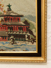 Load image into Gallery viewer, Vintage Framed Asian Pagoda Needlepoint Artwork

