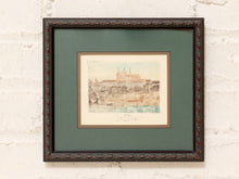 Load image into Gallery viewer, Vintage signed limited edition lithograph of a European waterfront cityscape in an ornate dark frame
