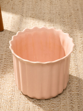 Load image into Gallery viewer, Vintage blush pink glazed ceramic planter with vertical fluting and scalloped wavy rim


