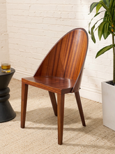 Load image into Gallery viewer, Philippe Starck wooden chair from the Royston Hotel with tall arched back, warm wood grain, curved seat, and straight legs
