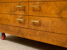 Load image into Gallery viewer, Vintage Burl Wood &amp; Brass Rolling Display Cabinet

