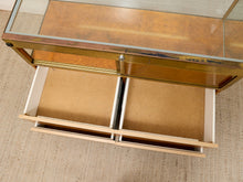 Load image into Gallery viewer, Vintage Burl Wood &amp; Brass Rolling Display Cabinet
