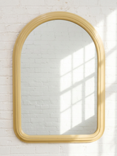 Load image into Gallery viewer, Vintage tall arched wall mirror with rounded top and layered warm cream molded frame
