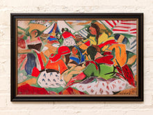 Load image into Gallery viewer, Gipsies by Rafael Barradas framed canvas print with colorful abstracted figures in red, orange, green, blue, and black
