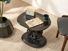 Load image into Gallery viewer, Rare MonteVerdi Young Centennial Lion Table with dark oval top and elaborate sculptural base featuring dimensional lion figures
