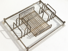 Load image into Gallery viewer, A vintage rectangular metal wire rack with a slatted center and looped side supports, shown on a plain white background.

