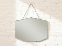 Load image into Gallery viewer, Vintage frameless Art Deco mirror with beveled edges, clipped geometric corners, and visible aged patina
