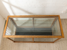 Load image into Gallery viewer, Art Deco tiger oak mercantile display cabinet with glass top and large glass panels framed in richly figured warm oak
