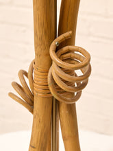Load image into Gallery viewer, Vintage Sculptural Wood Table Lamp with Woven Shade
