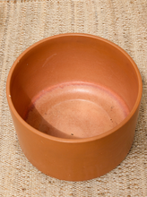 Load image into Gallery viewer, Vintage large cylindrical planter with warm terracotta-toned finish, rounded rim, deep interior, and naturally aged surface
