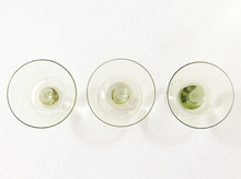 Load image into Gallery viewer, Three clear stemmed drinking glasses arranged side by side on a plain white background.
