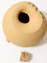 Load image into Gallery viewer, A handmade clay pot with a rustic cork stopper, shown on a plain white background.
