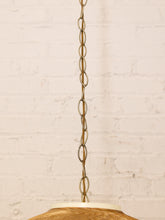 Load image into Gallery viewer, Vintage hanging pendant light with large rounded brown woven globe shade and decorative metal chain
