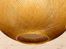 Load image into Gallery viewer, Vintage hanging pendant light with large rounded brown woven globe shade and decorative metal chain
