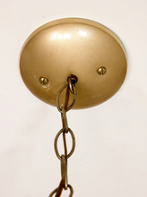 Load image into Gallery viewer, Vintage hanging pendant light with large rounded brown woven globe shade and decorative metal chain
