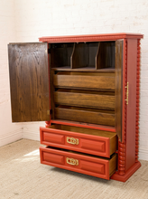 Load image into Gallery viewer, Vintage Red Armoire with Ornate Gold Hardware

