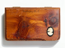 Load image into Gallery viewer, A vintage rectangular wooden case with a rich brown wood-grain finish, featuring the engraved text 'Washington D. C.

