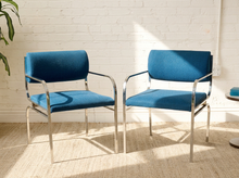 Load image into Gallery viewer, Image 15 of 15: Vintage Blue Upholstered Chrome Dining Armchair
