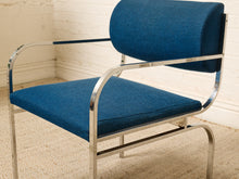 Load image into Gallery viewer, Image 8 of 15: Vintage Blue Upholstered Chrome Dining Armchair
