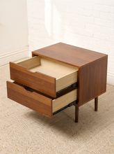 Load image into Gallery viewer, Image 15 of 16: Vintage Mid-Century Modern Walnut Two-Drawer Nightstand
